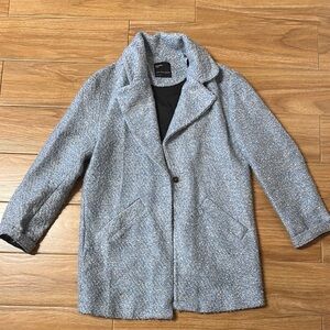 Bershka Women's Textured Blue Gray Pea Coat